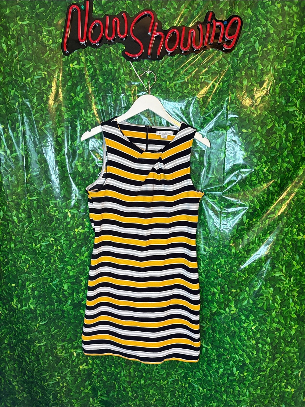 Liz Claiborne Black, Yellow & White Striped Sleeveless Mini Dress